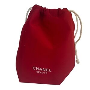 Chanel Beaute Red Drawstring Pouch t Cosmetic Makeup Bag Small Travel Organizer